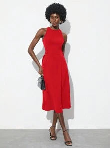 Maija Vestido elegante de moda, de cuello redondo, sin mangas y ajustado para mujer