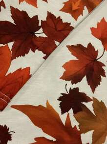 SHEIN LUNE Plus Size Women Spring And Summer Maple Leaf Print Crew Neck Long Sleeve Casual T-Shirt - Beige - View 4