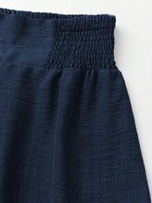 SHEIN LUNE Women's Solid Color High Waist Pleated Wide Leg Loose Elegant Office Pants Fall Cloth For Women - Navy Blue - View 7