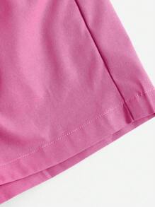 SHEIN Essnce Shorts holgados y casuales de tejido plisado con bolsillos de unicolor para mujer - Rosa - Ver 5