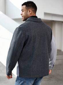 SHEIN Manfinity Homme Plus Size Men's Contrast Color Pocket Long Sleeve Casual Shacket, Spring Autumn - Multicolor - View 2