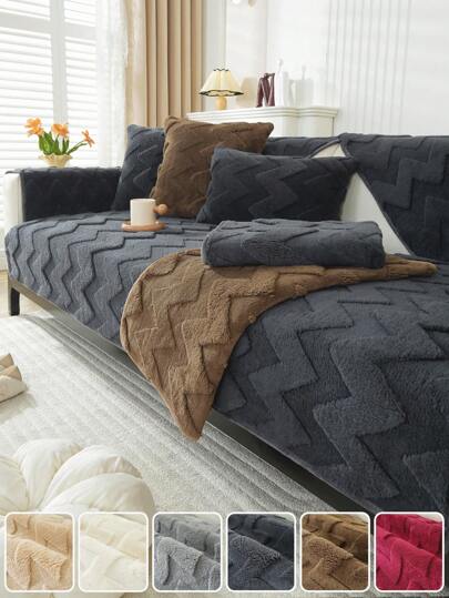 1 Pieza Cojín de sofá universal de tecnología jacquard de peluche para las cuatro estaciones, estilo toalla de arena antideslizante amigable con las mascotas, cojín de sofá de peluche de otoño e invierno que se puede usar para sofá en L y 1/2/3/4 sofá, decoración de otoño, decoración de otoño, decoración de habitación