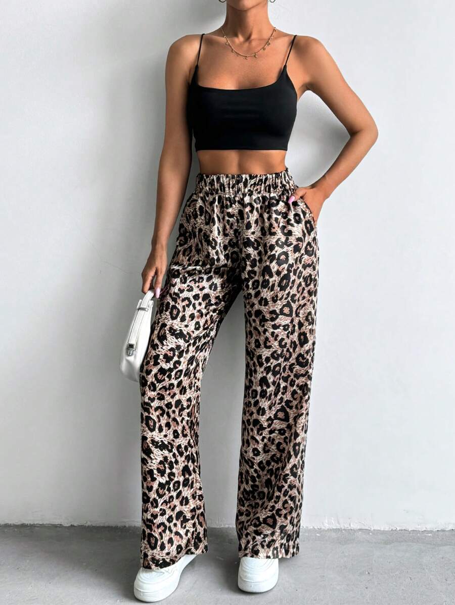 EURMUSE Leopar Printed Satin Low Waist Pant - Multicolor - View 1