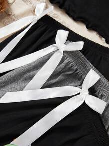 3pcs Cartoon Print Cami Tank Top, Bow Accent Shorts Ladies Pajama Set - Multicolor - View 7