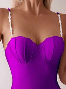 SHEIN Swim Traje de baño de una pieza sin mangas con detalles decorativos, ajuste delgado para el verano