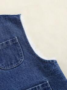 Chaqueta de mezclilla casual para niños con diseño sencillo, forro térmico y múltiples bolsillos - Azul lavado medio - Ver 6