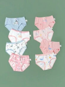 8 件装年轻女孩可爱美人鱼、云朵、鲨鱼印花舒适三角裤 - 彩色 - 查看 1