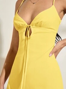 SHEIN BAE Đầm xòe chữ A hở lưng màu hồng gợi cảm dễ thương dành cho nữ, mùa hè - Màu vàng - Xem 7