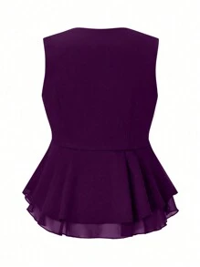 SHEIN Clasi بلايزر أنيق وجذاب بياقة عميقة على شكل حرف V وأزرار بدون أكمام وذيل مكرمل للمقاسات الكبيرة