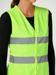 TaskEZ Chaleco de trabajo para mujer con contraste de color verde fluorescente