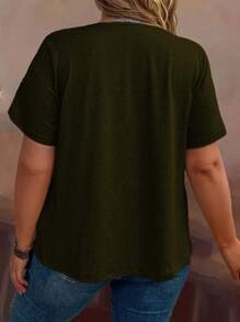 EMERY ROSE Plus Size Women's Solid Simple Casual Short Sleeve T-Shirt - Army Green - View 2