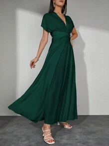 EURMUSE One Shoulder Maxi A-line Dress - Green - View 5
