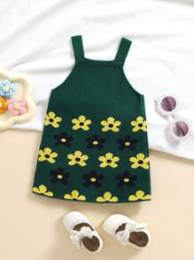 女童时尚花卉口袋针织吊带背心连衣裙 - 彩色 - 查看 2