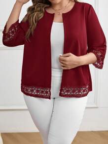EMERY ROSE Chaqueta blazer casual de cuello redondo con contraste de encaje en talla grande - Burdeos - Ver 1