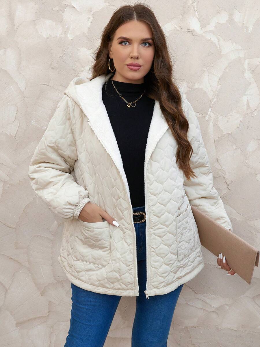 SHEIN Clasi 大码纯色连帽拉链长袖棉服外套，冬季