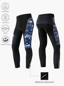 Manfinity Riding Contrast Camo Print Cycling Pants "Professional Cycling Shorts, 3D Padded Design, Quick-Drying And Breathable" Compression Top - Black - View 1