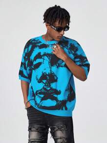 Manfinity Roghcode ملابس علوية كنتور محبوكة بأكمام قصيرة بطبعة صباغة الربط - متعدد الألوان - مشاهدة 7