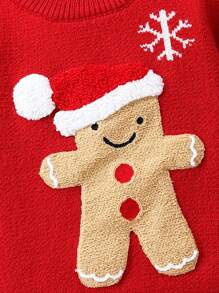 Baby Girls' Knitted Long Sleeve Sweater Bodysuit, Thick And Comfy, For Autumn And Winter, Red, Burgundy, Santa Claus And Santa Hat Pattern, Suitable For Holiday And Christmas