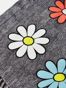 SHEIN Girlism Tween Girl Casual Floral Asymmetrical Hem Skort - Light Grey - View 5