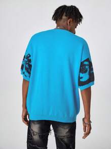 Manfinity Roghcode ملابس علوية كنتور محبوكة بأكمام قصيرة بطبعة صباغة الربط - متعدد الألوان - مشاهدة 2