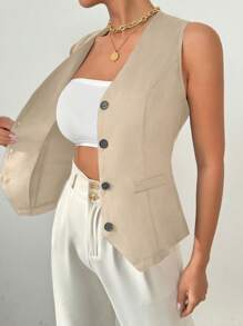 RosyDaze Women's Summer Daily Commute Short Vest Jacket - Apricot - View 6