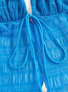 SHEIN ICON Split Hem Tie Backless Mesh Halter Y2k Top - Blue - View 4