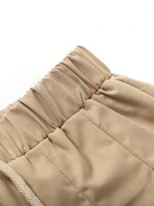 SHEIN Young Girls Casual Hooded Padded Jacket With Fuzzy Collar, Letter & Tie Dye Print, Warm Winter Outerwear - Khaki - View 5