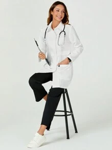 TaskEZ 长袖双口袋实验室外套，白色