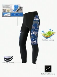Manfinity Riding Contrast Camo Print Cycling Pants "Professional Cycling Shorts, 3D Padded Design, Quick-Drying And Breathable" Compression Top - Black - View 4