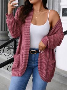 SHEIN Essnce 大码春秋休闲夹克带双口袋 - 紅色 - 查看 4