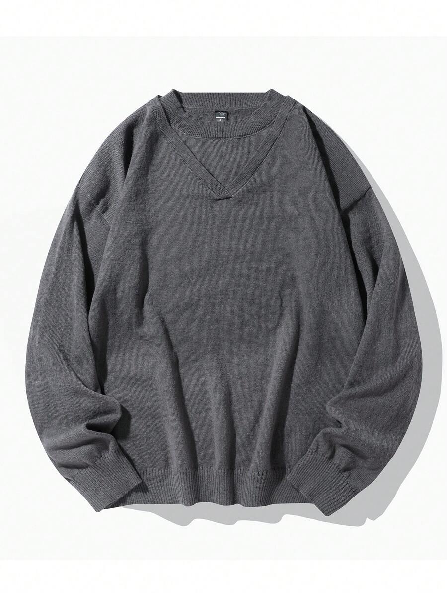 Chillumni Men's Crew Neck Solid Color Loose Casual Pullover Knit Sweater - Multicolor - View 1