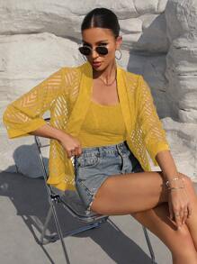 SHEIN LUNE Women's Leisure Solid Color Cutout Jacket Fall Cloth For Women - Yellow - View 4