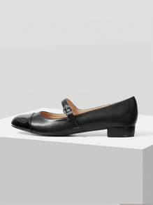 MOTF PREMIUM 女士圆头拼接舒适玛丽珍平底鞋，万圣节 - 黑色 - 查看 3