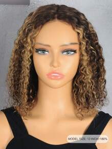 Glueless BOB Wigs Short Curly Water Wave Lace Closure Human Hair Wigs Pre Plucked Pre Cut 4X4 Lace Closure Wigs P4/27 Piano Color Highlight Wig Put On And Go Wigs Easy To Ware For Women