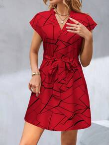 EMERY ROSE 女式夏季休闲几何印花连衣裙新年衣服