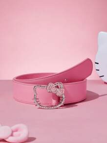 HELLO KITTY AND FRIENDS | SHEIN Cinturón de vestir con hebilla con gato de rhinestone rosa, apto para uso diario - Rosa - Ver 2