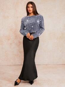 Forever 21 Women's Sequin Tie-Up Cropped Top, Spring Autumn - Grey - View 4