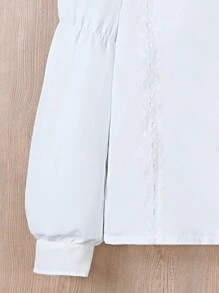 青少年女孩彼得潘领长袖荷叶边时尚优雅衬衫 - 白色 - 查看 4