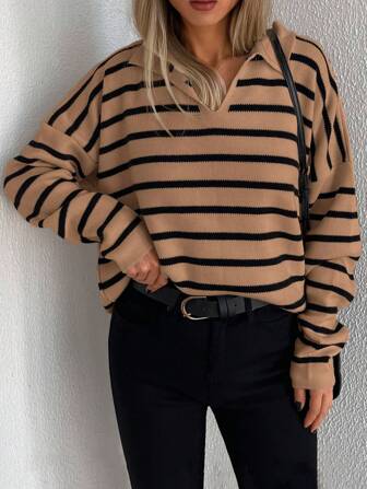 Striped Pattern Drop Shoulder Sweater