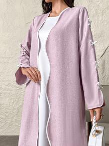 Yasmyna 女士休闲蝴蝶结装饰波浪阿拉伯长袍，朴素优雅风格长袍，适合日常休闲/工作/度假/晚会/婚礼宾客 - 藕粉色 - 查看 6