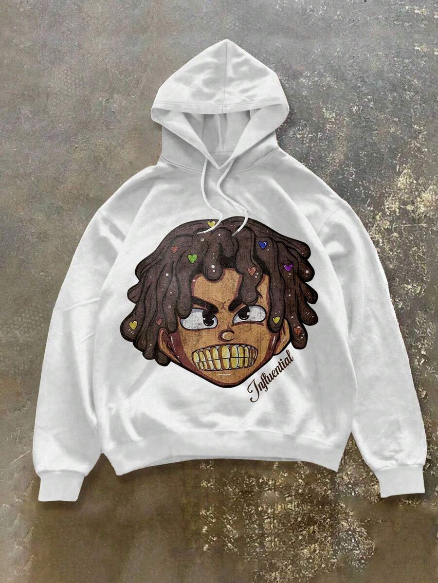 Manfinity EMRG Men's Cartoon Graphic Print Hoodie Sweatshirt - White - View 1