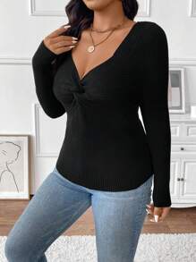 Celure Pull oversize femme, col en cœur, manches longues, tricot twist, couleur unie