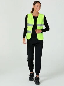 TaskEZ Chaleco de trabajo para mujer con contraste de color verde fluorescente