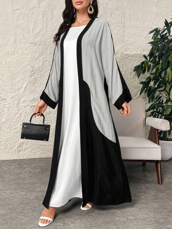Al Najma Women's Color Block Batwing Sleeve Long Loose Modest Arabian Abaya Spring/Autumn For Casual Daily/Travel/Holiday/Vacation/Parties