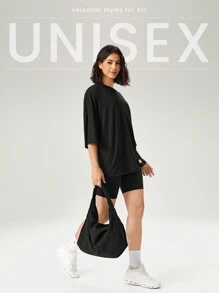 GLOWMODE Pima Cotton Unisex Trumpet Sleeve Round Neck Oversized Tee Daily Casual - Black - View 8