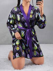 Rick and Morty X SHEIN 大码朋克风格黑色长袍 - 黑色 - 查看 1