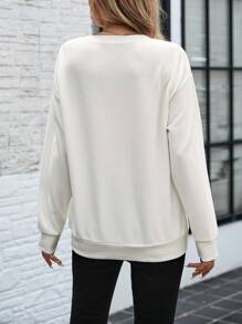 SHEIN LUNE 女士圆领金属双色拉链部分门襟华夫格纹理运动休闲运动衫 - 杏色 - 查看 2