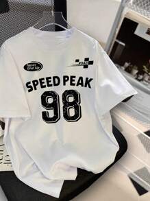 Teen Girl Digital Print Sporty Casual Short Sleeve T-Shirt - White - View 1
