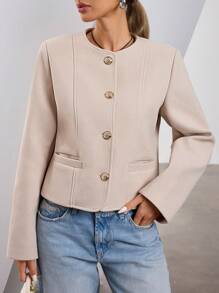 Aveloria Modichic High-End Elegant French Stylish Metal Button Short Jacket For Commuting - Beige - View 6