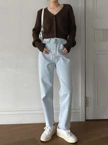 Dazy-Less Damski, przycięty kardigan w jednolitym kolorze, na wiosnę i jesień